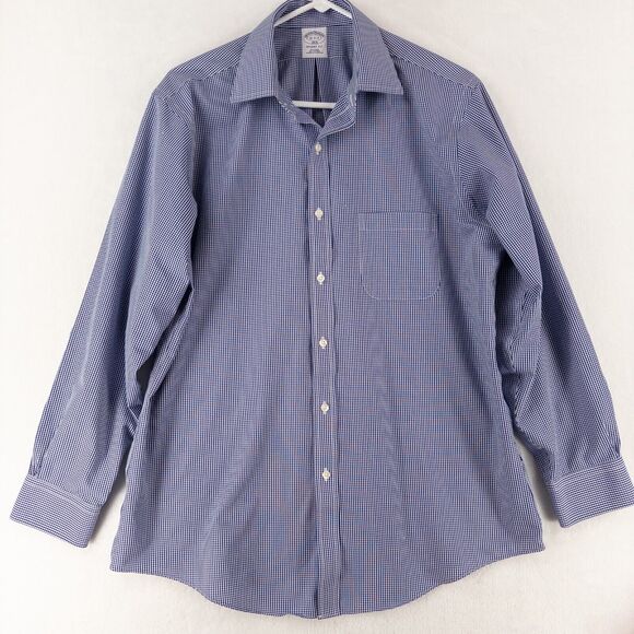 Brooks Brothers Dress Shirt Mens 16-2/3 Regent Fit Blue Check Non Iron - Picture 2 of 11